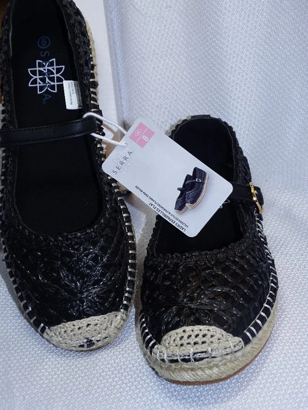 Serra Black Straw Lace Espadrilles Size 8